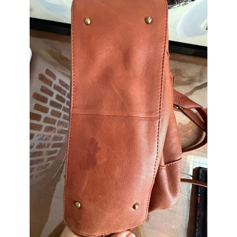 American Leather Co. Cognac Leather Convertible Crossbody Satchel Tote Bag - Picture 8 of 8